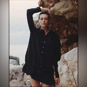 Thakoon Long Sleeve Cotton Eyelet Shirtdress Black Women's sz 2 100%Cotton